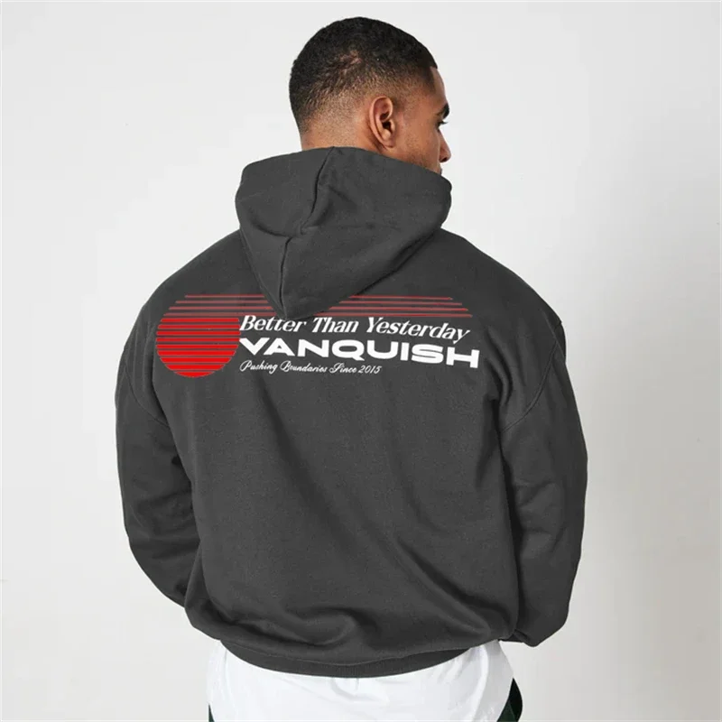 Joggers Men's Oversized Pullover Hoodie Gym Sports Fitness Training Clothes Cotton Round Neck Printed Casual Coat Sportswear