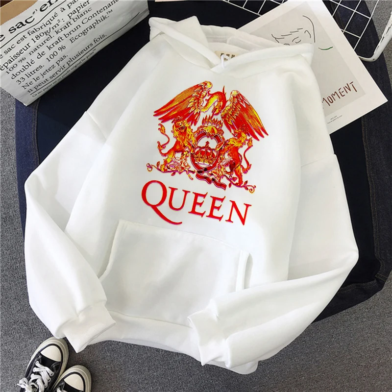 Freddie Mercury Hoodie Women Kawaii Queen Band Cartoon Graphic Sweatshirt Long Sleeve Pullover Harajuku Casual Streetwear Female