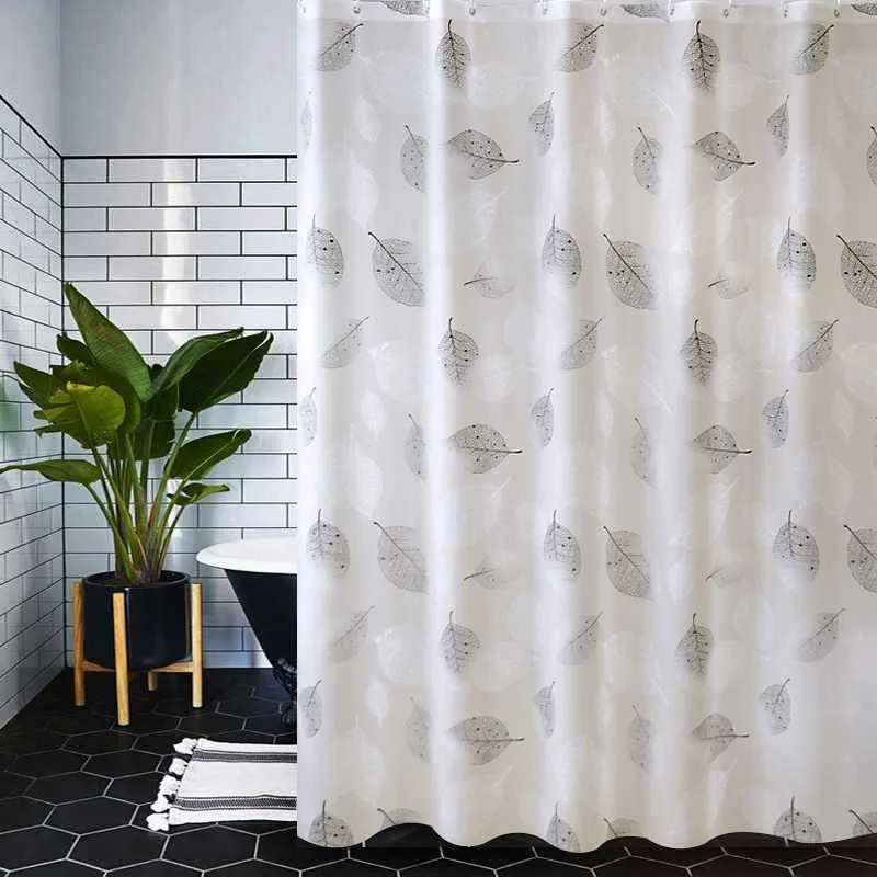 Shower Curtains Bathroom Shower Curtains PEVA Waterproof Thickening With Hooks Rustproof Metal Grommets Leaf Pattern