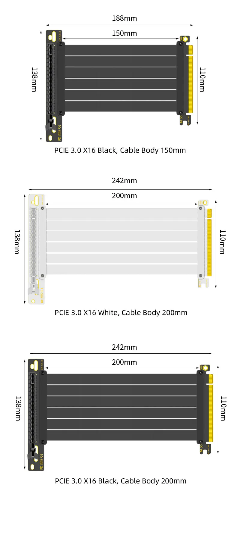 TEUCER PCIE 4.0 X16 Extension Cable PCI Graphics Card PCl-E X16 Riser Extension