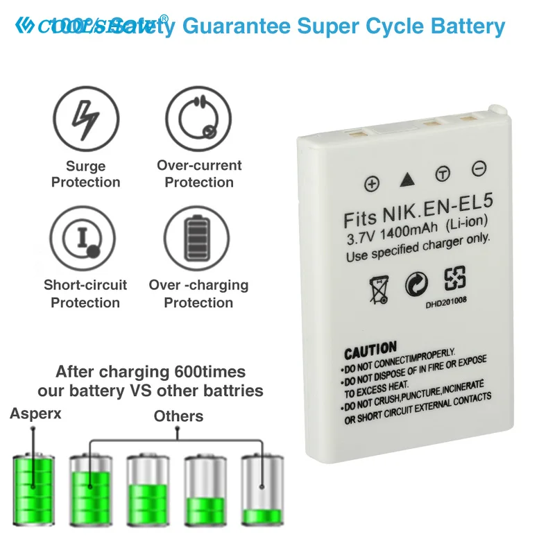 EN-EL5 ENEL5 EN EL5 Battery for Nikon Coolpix P90 P100 P500 P510 P520 530 P5000 P5100 5200 7900 P6000 1400mAh Camera Batteries - 4