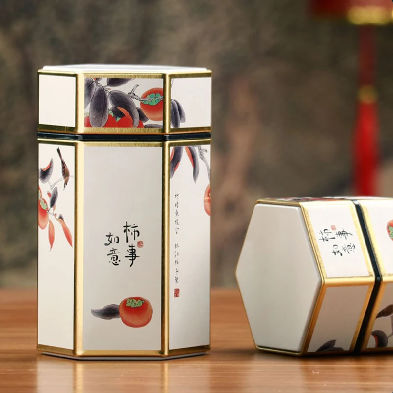 Description Picture 4 of itemCreative Hexagonal Teapot Tin Can Chinese Tinplate Tea Storage Tank Sealed Portable Tea Box Empty Can Tea Set Accessories