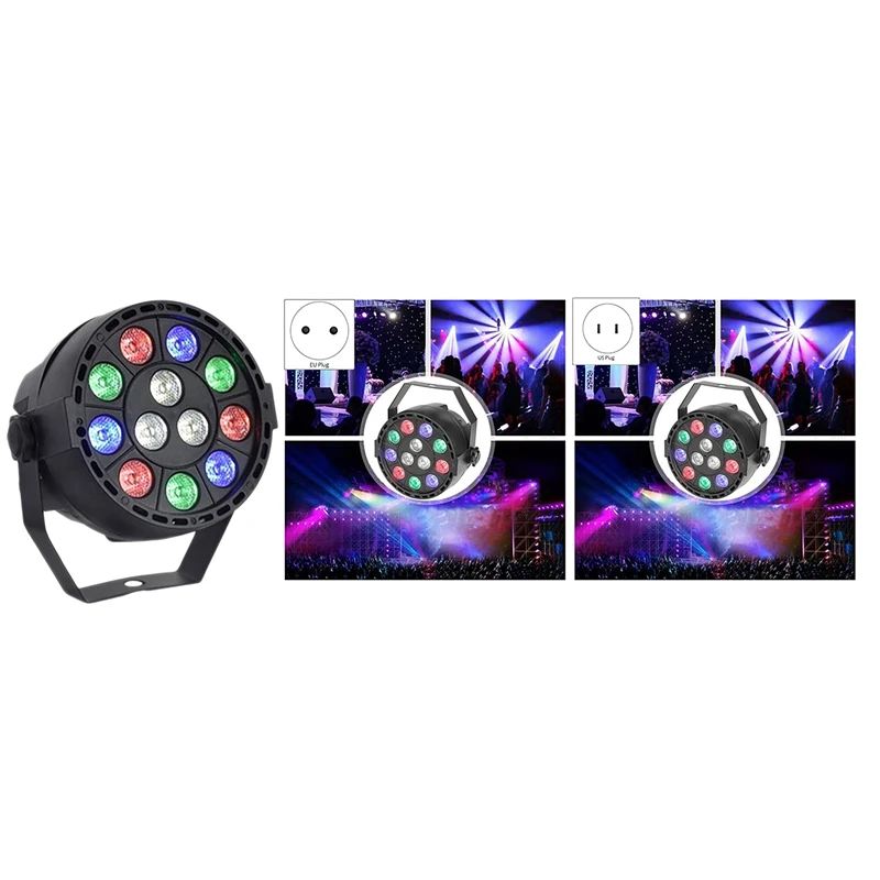 파 조명 12 LED RGB 무대 조명, 음성 활성화 적외선 리모컨, 파티 및 축제용