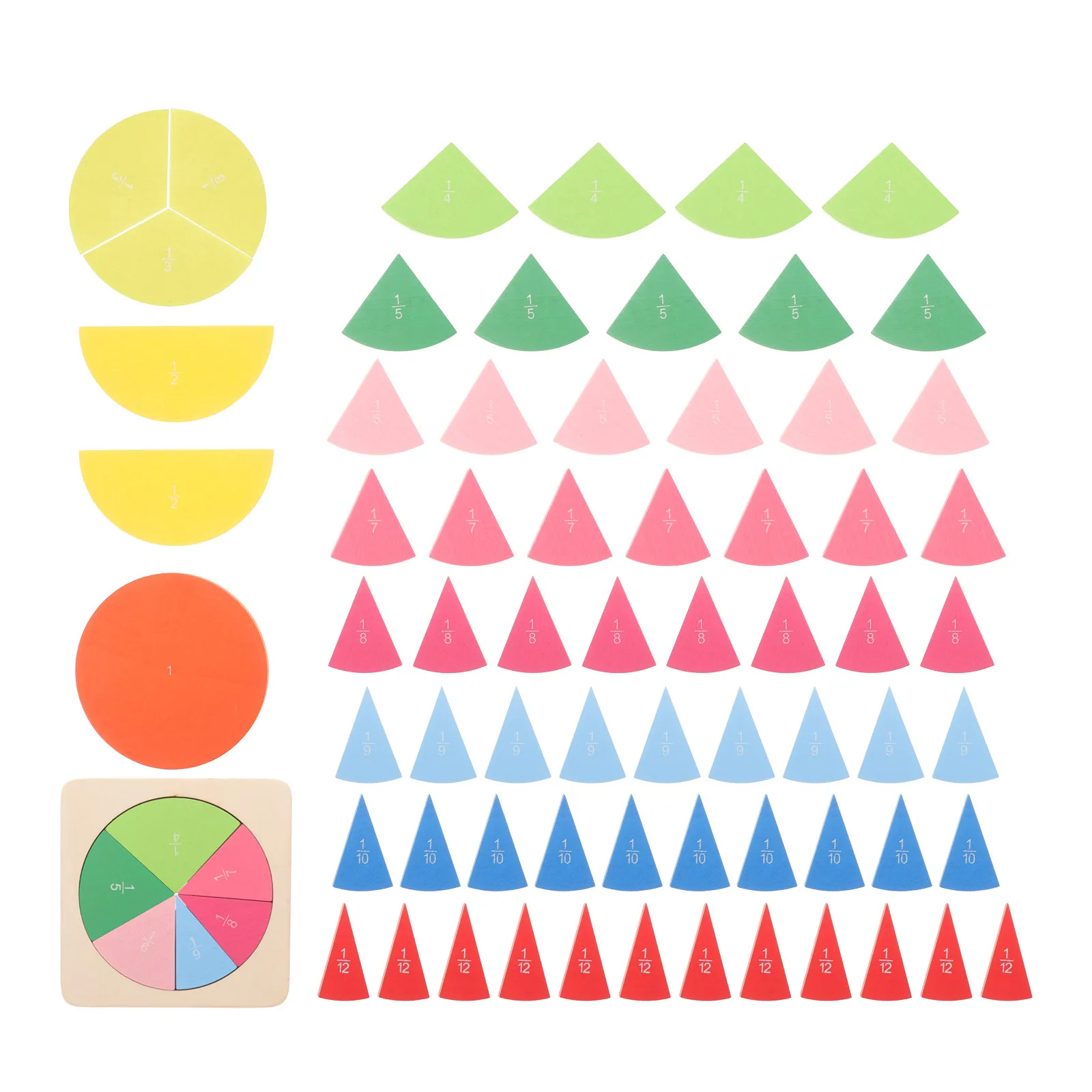 1세트 수학 카운터 프리미엄 나무 분수 트레이 어린이 교육 학습 도구 정렬 가능한 원형 디자인으로 인지 능력 향상