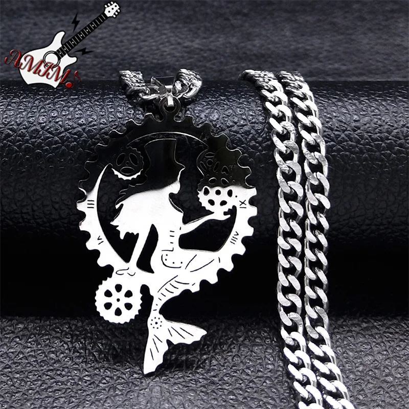 Steampunk Getriebe Meerjungfrau Choker Halskette Edelstahl Silber Farbe Ozean Dame Halsketten Schmuck kragen hombre N3375S06 – Detail 10