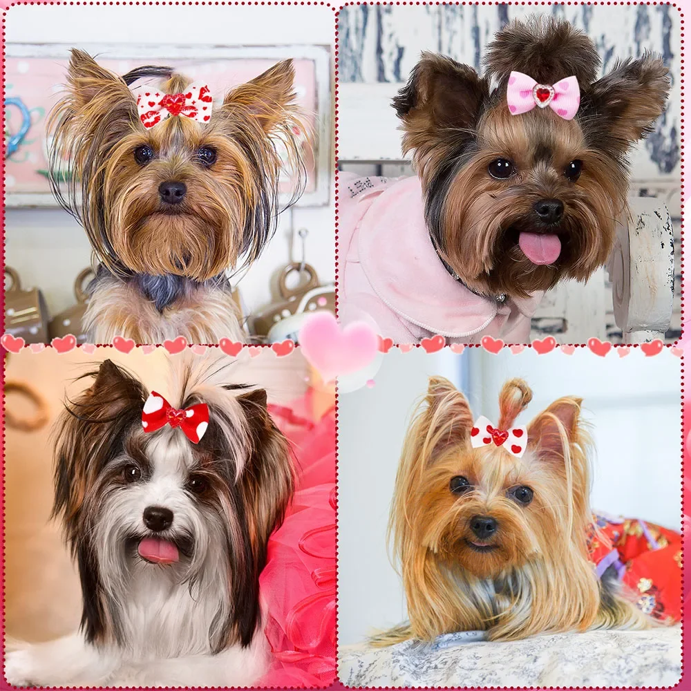 Valentine's Day dog bowknots 10/20/30PC puppy bows with rubber bands dog bows handmade supplies pet grooming accessories for dog 2