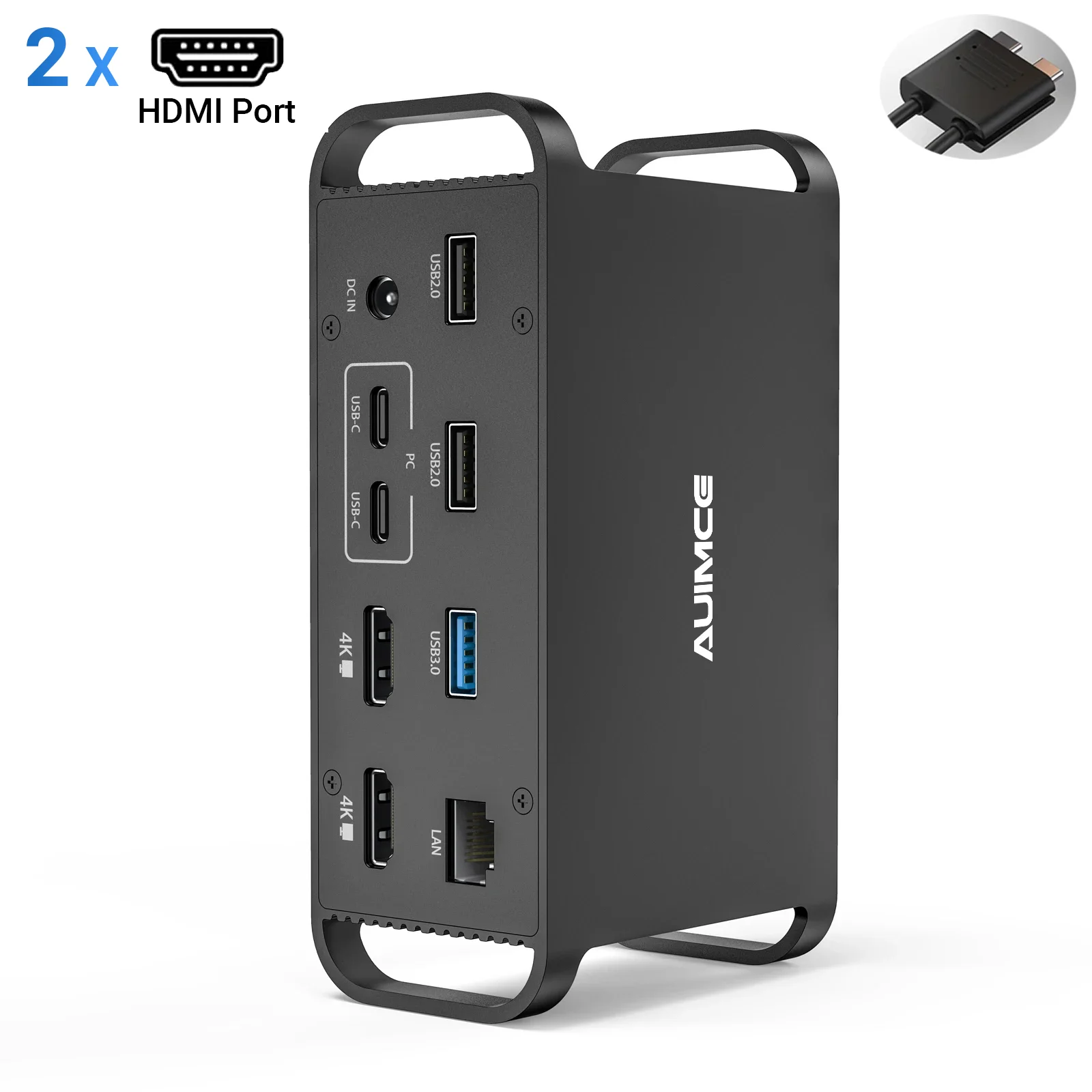

MacBook Docking Station USB C Dual Monitor 2 HDMI 4K 60Hz USB3.0 PD 18W RJ45 AC Power Adapter SD Card Reader for Macbook Pro Air
