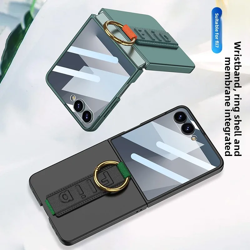 Ultra Thin Ring Holder Phone Case with Wrist Strap and Tempered Film Protection