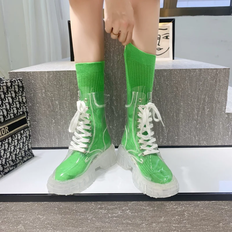 2023 New Women's Transparent Sock Boots Women's Boots Trend Hundred Fashion Boots Netroots Explosion Rain Boots Waterproof Boots