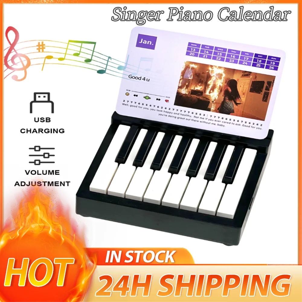 Singer Piano Calendar Piano Portable Desk Calendar Desktop Peripheral Ornaments with 27 Music Cards 26 Songs