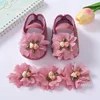 Spring Autumn Soft Sole Baby Shoes Hairband Set Baby Shoes 0-1Year Old Newborn Princess Rose Flower Dress Shoes Birthday Gift 2