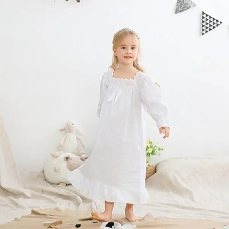 Kinderprinzessin -Nachtwäsche verfügen über Langarm -Square -Kragen Akzent bequemer Baumwoll -Nachthemd für Mom Girls – Detail 3