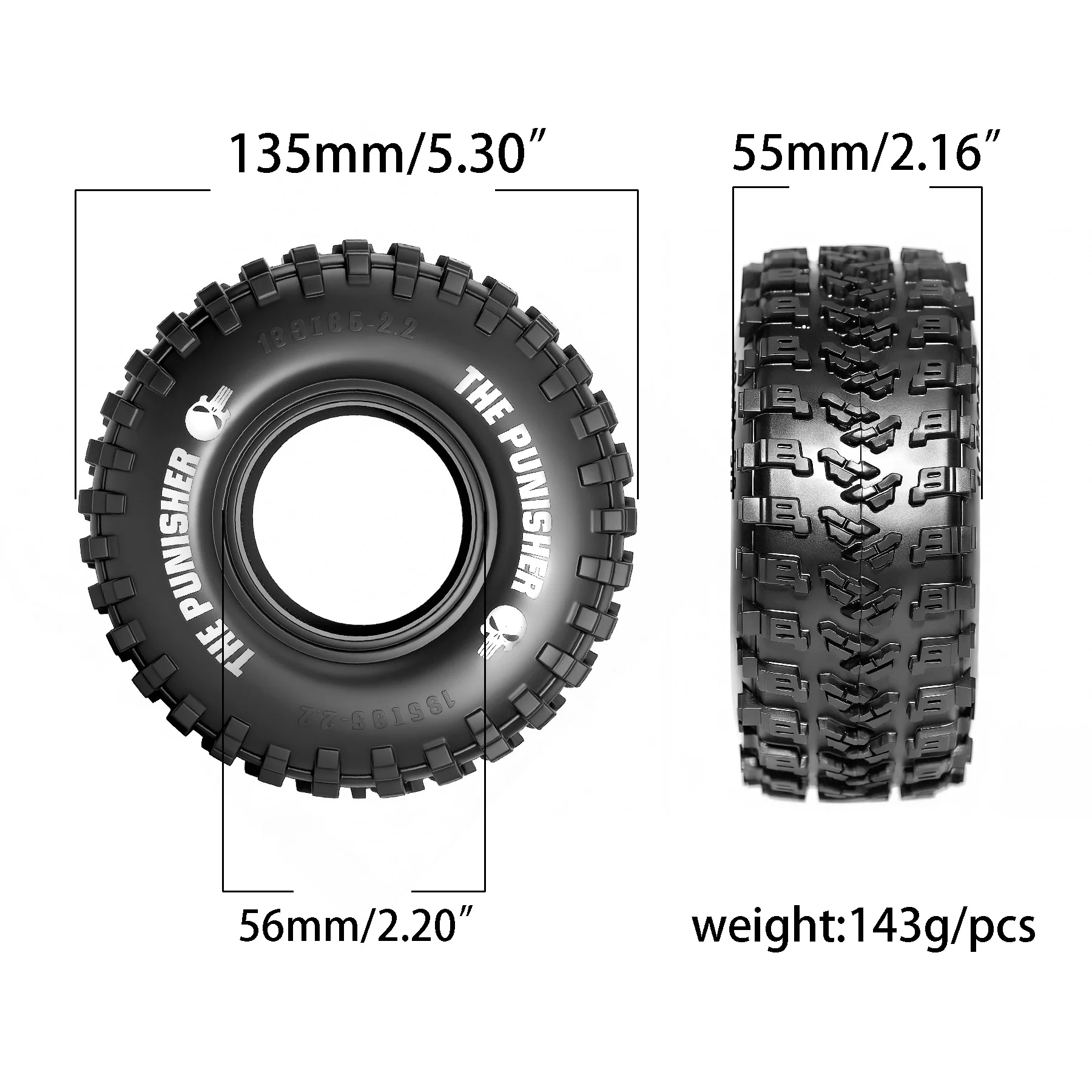 Détail du motif de crampons des pneus Crawler RC 2.2 OD 5.3'' pour adhérence maximale en tout-terrain