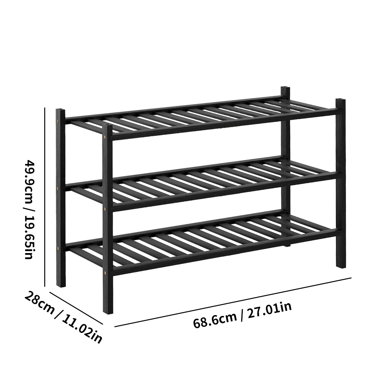 2/3 Katlı İstiflenebilir Bambu Ayakkabılık | Giriş Yolu ve Koridor için Serbest Daimi Depolama | Sağlam Dolap Düzenleyici (Siyah)