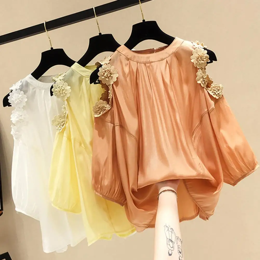 

Блузка шифоновая Женская, однотонная, с круглым вырезом, с открытыми плечами