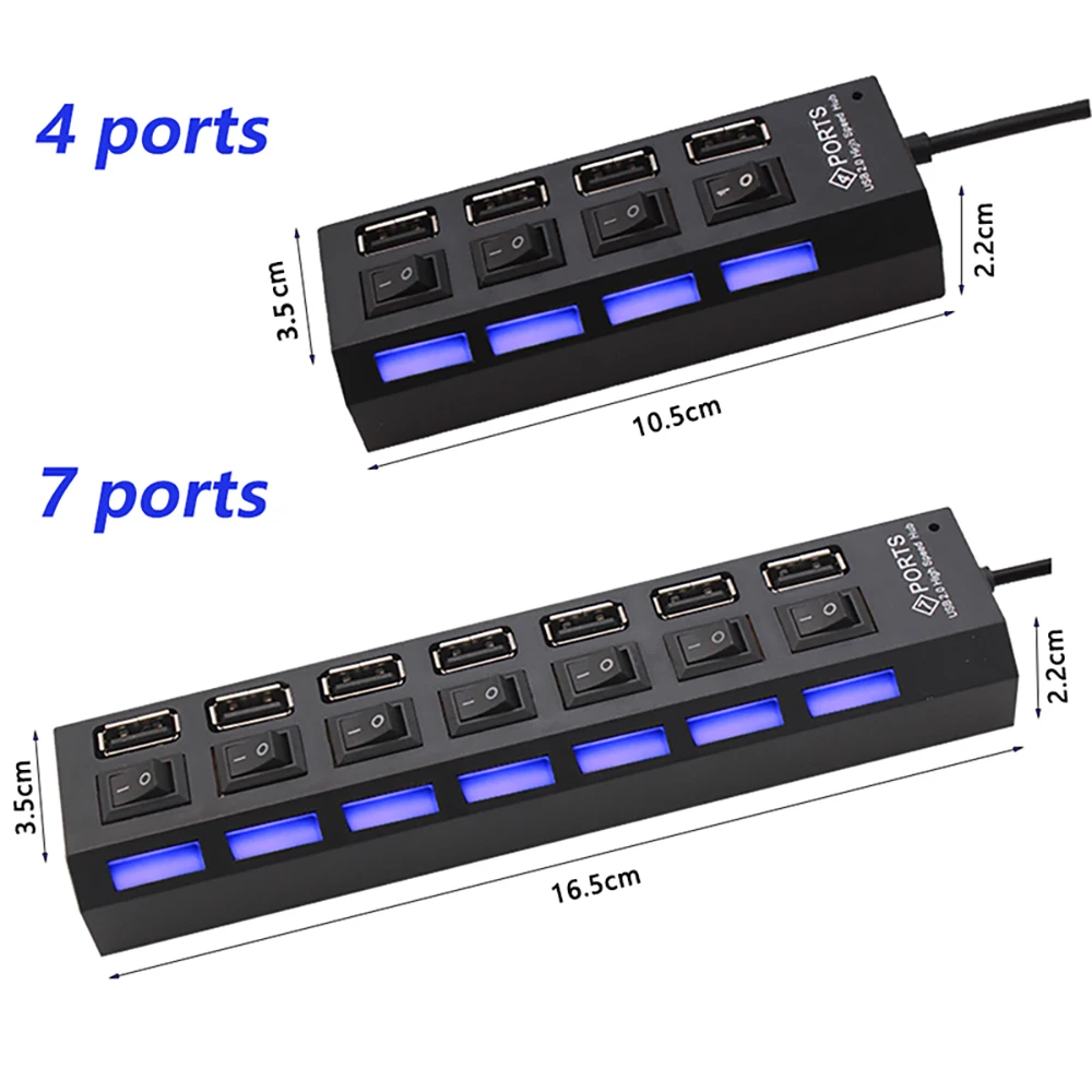 USB 2.0 Hub USB Hub 2.0 Multi USB Splitter Hub Use Power Adapter 4/7 Port  Multiple Expander 2.0 USB Hub with Switch for PC