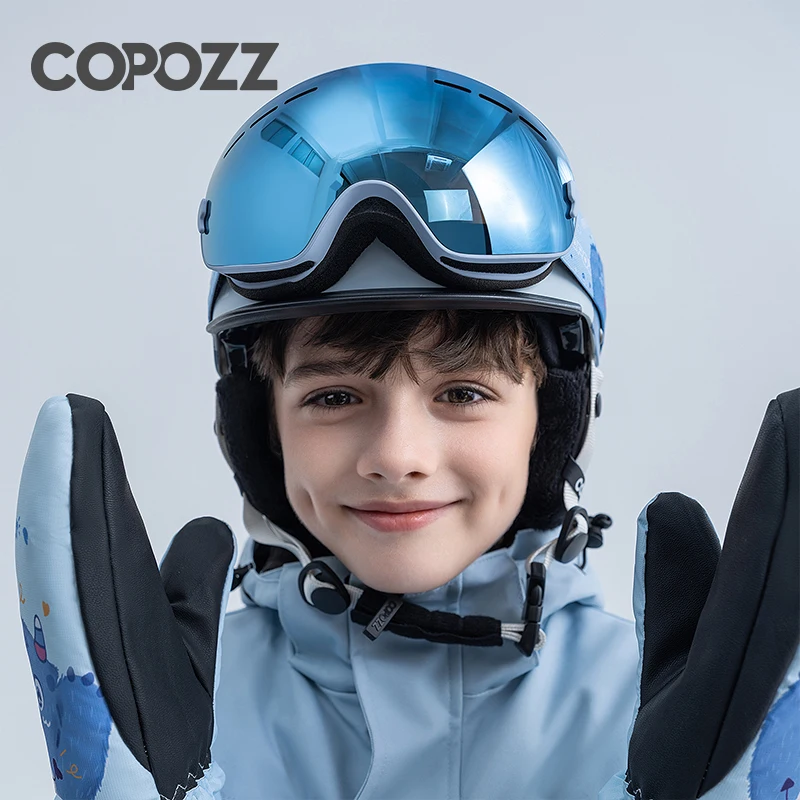 COPOZZ 4-15 years old Kids Ski Goggles Anti-fog Children Snowboard Goggles Double UV400 Skiing Mask Glasses with Cartoon Straps 4