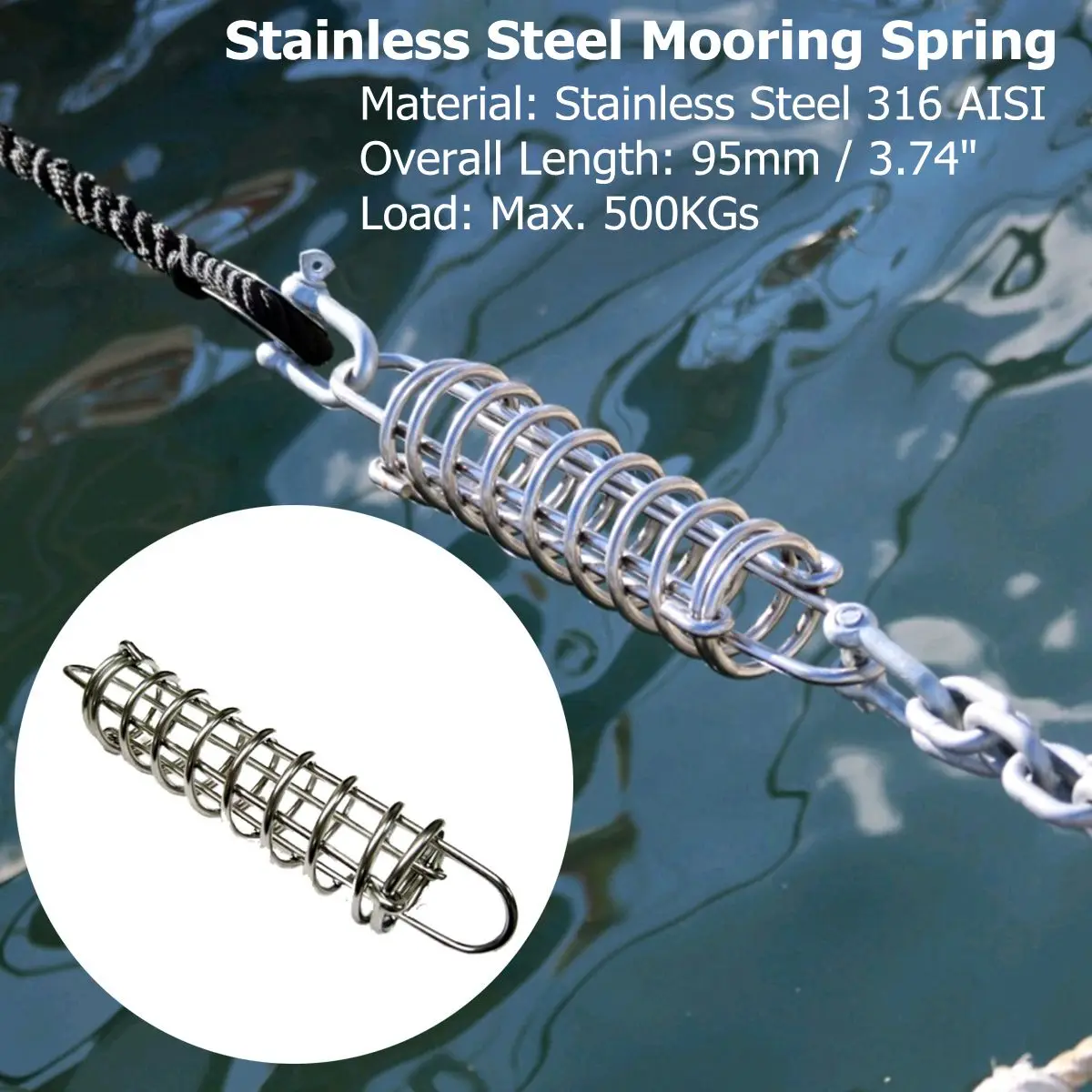 boat docking mooring spring stainless steel 316 damper snubber marine springs corrosion resistance anchor mooring device Marine Hardware Stainless Steel Boat Anchor Docking Mooring Spring Cable Tension Dog Tie Damper Snubber Shock Absorbing