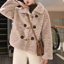 

Lamb plush jacket women's winter short 2021 new trendy brand loose large size thickened plush top winter coat Cotton Winter