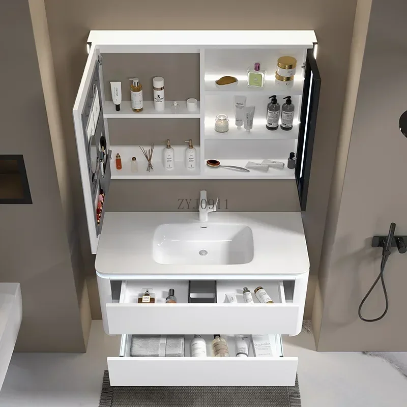 *White Bathroom Cabinets Mirror With Smart Mirror Ceramics Washbasin Vanity Bathroom Cabinets Narrow Room Furniture