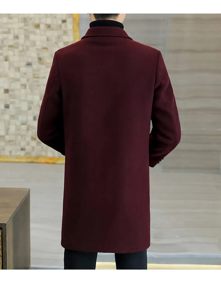 Business Casual Herren Mittellange Wollmäntel Herbst Winter Klassischer Dicker Warmer Woll-Überzieher Einfarbige Winddichte Jacken – Detail 19