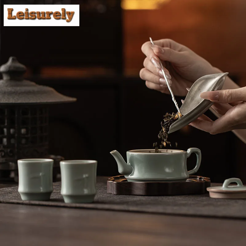 Ru Kiln Bamboo Knot Azure Tea Set Complete Set Luxury Tea Lid Set Tea Ceremony Set Teapot And Tea Cup Set Drinkware Craft Gift