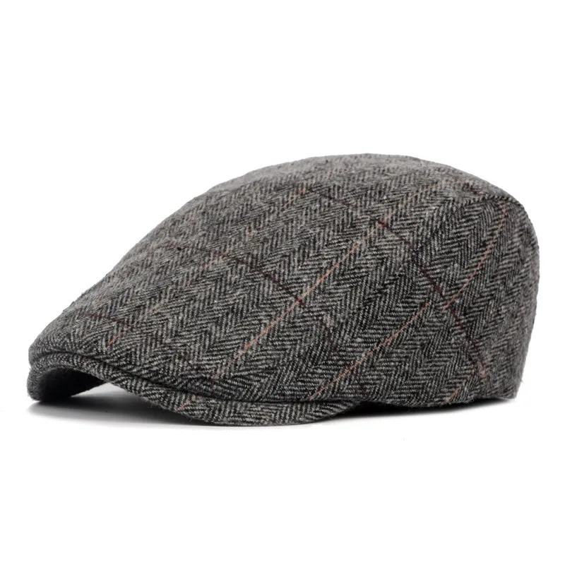 Men's Newsboy Hats Autumn Winter British Western Style Striped Berets Caps Warm Wool Advanced Flat Ivy Cap Vintage Beret for Men best mens beret Berets