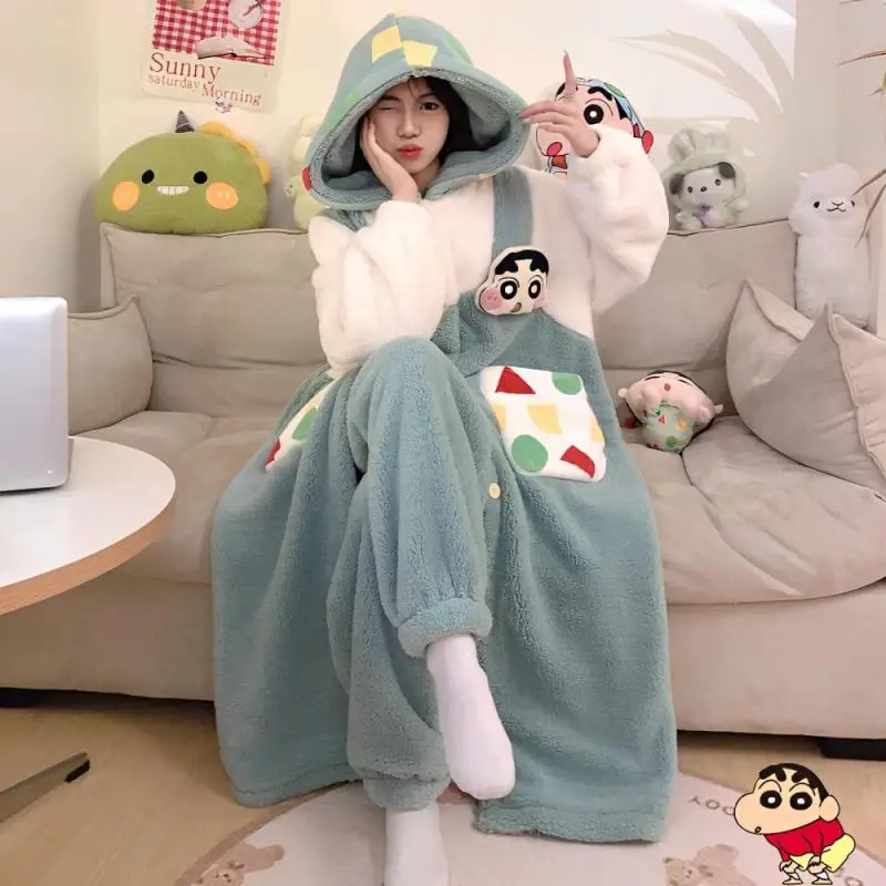 

Funny Crayon Shin-Chan Plush Sleepwear Melody Winter Leisure Comfortable Warm Pajamas Soft Coral Velvet Household Clothe Suit