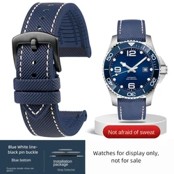 Wide Range Carbon Pattern Rubber Watch Strap - Durable and Stylish Bracelet - 21mm-Width (Blue White  Black)