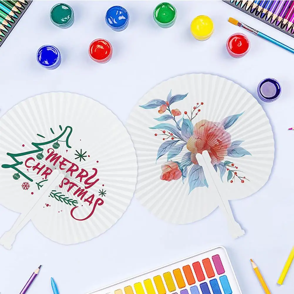 Customizable Paper Fan Personalized Paper Fan Set of 5 Love Heart Folding Fans Diy White Hand Held Fans for Summer Dance