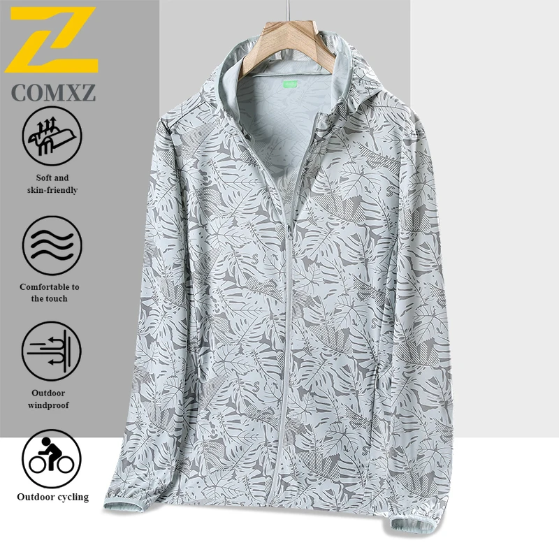 Summer UPF50+ UV Protection Hooded Jacket Couple's  Printed Ice Silk Skin Coat with Breathable Cooling  for Outdoor Activities