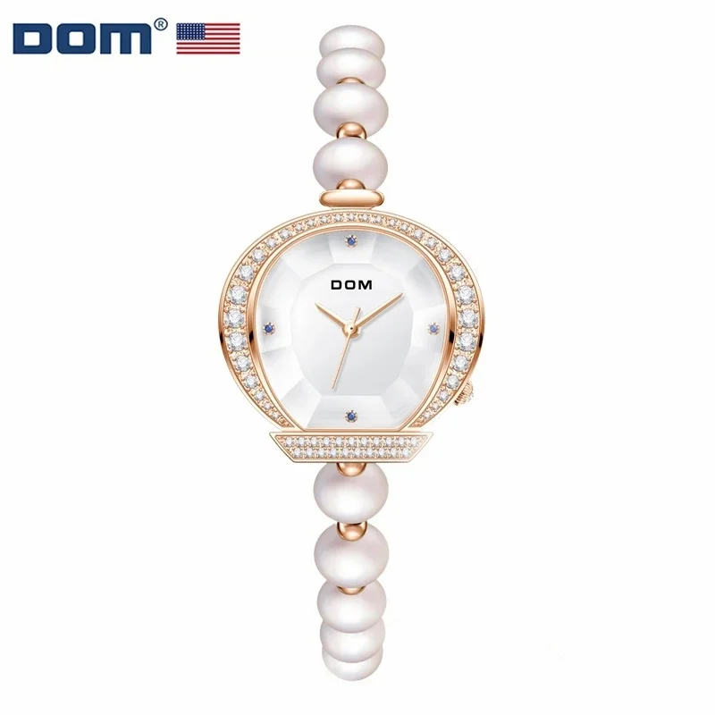 

DOM 1585 Quartz Watch Women Fashion Diamond Crystal Small Watches White Pointer Bracelet Wristwatches for Ladies Clock Jewelry