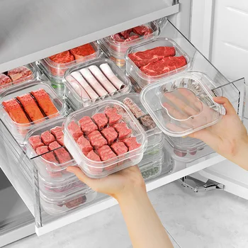 5Pcs Plastic Crisper Refrigerator Frozen Meat Box Frozen Storage Box Household Food Grade Fridge Fresh-keeping Camping Tableware