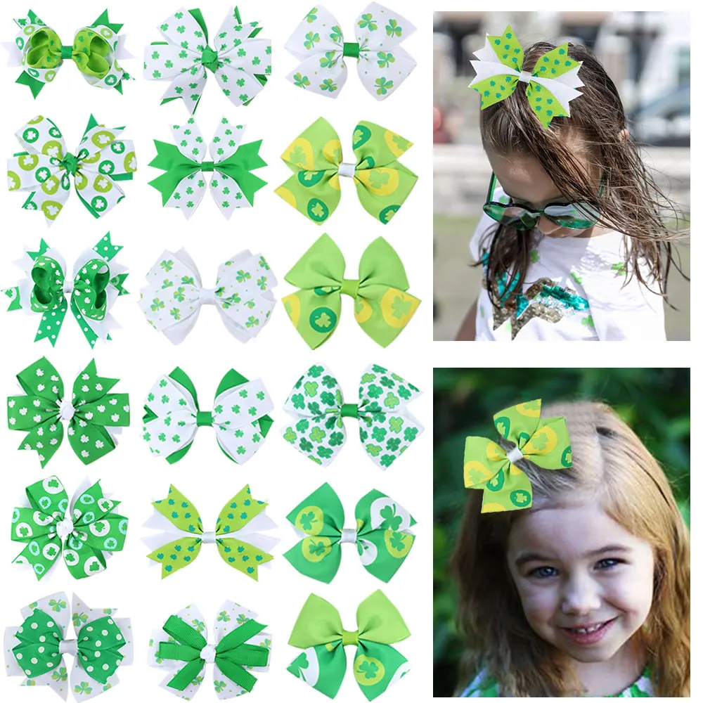 

Банты для волос ncmama на День Святого Патрика, заколка для волос для девочек, с мультяшным клевером, шпильки для волос, аксессуары для волос дл...