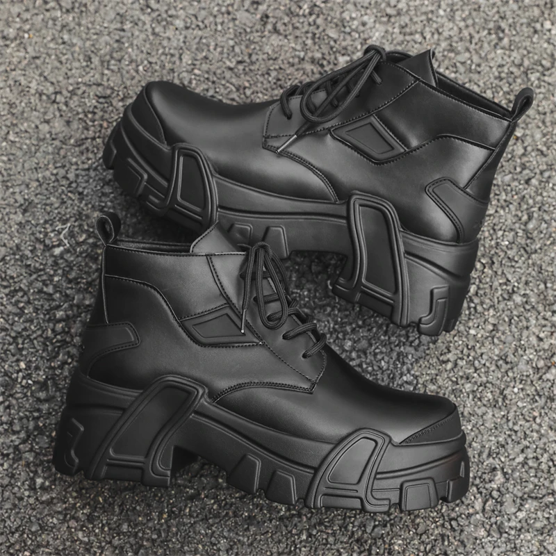 Men Boots 2024 Thick Bottom Mecha Style Brand Comfortable Fashion Boots Leather - 5