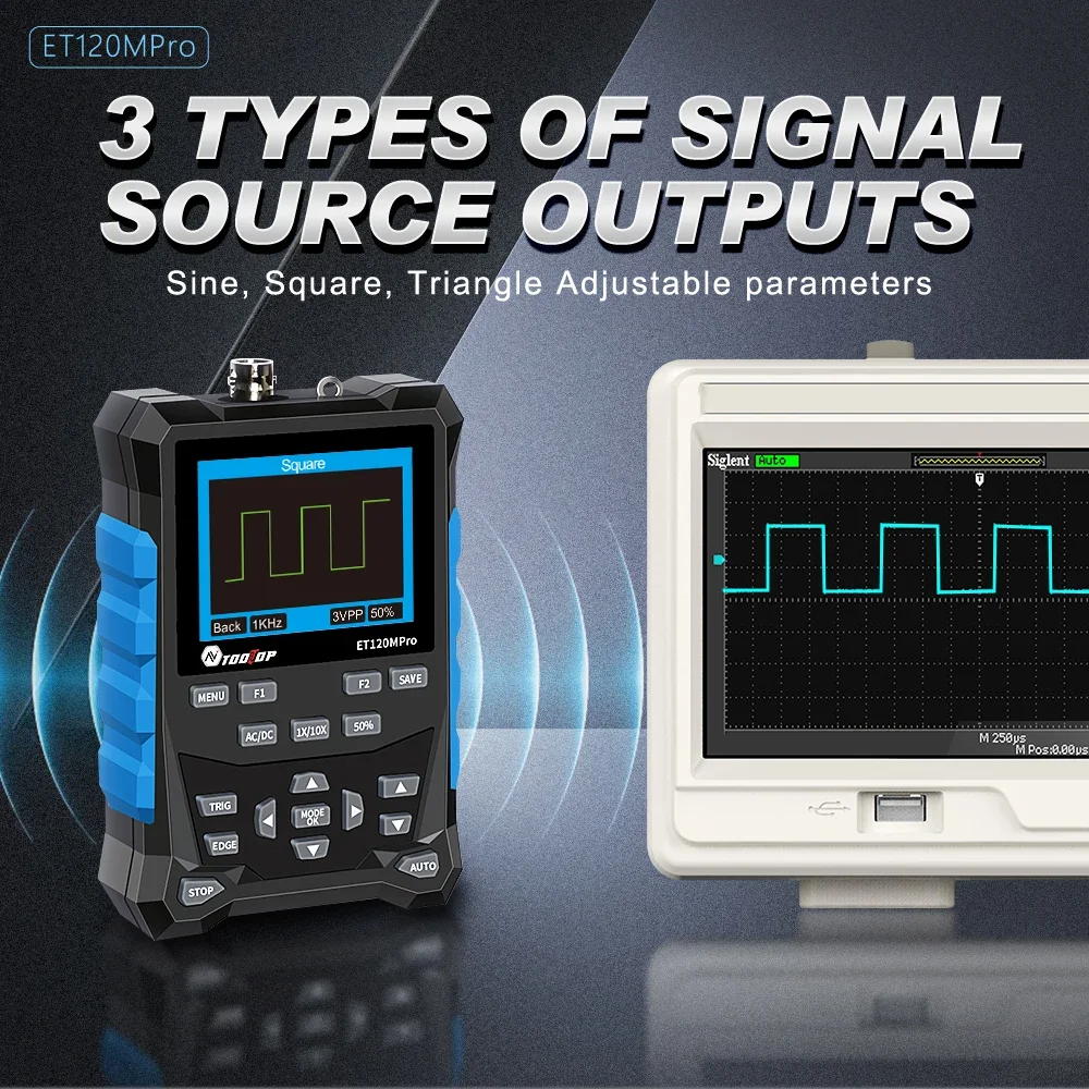 TOOLTOP ET120MPro 120MHz Portable Oscilloscope 500MS/s Fast Sampling Rate Signal Sources 2-in-1 Auto Mini Oscilloscope 4