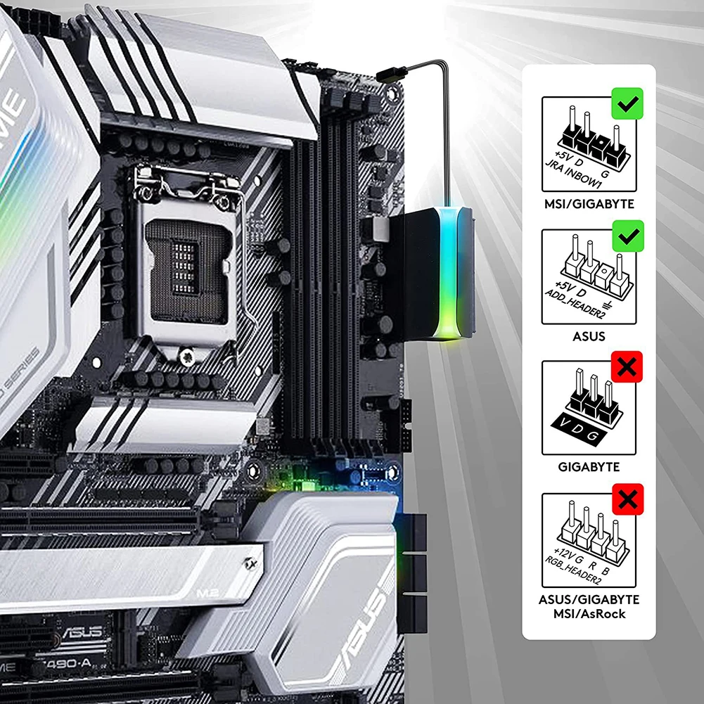 ARGB 메인보드 마더보드 전원 공급 케이블, ATX 24 핀-90 도 전원 플러그 어댑터, 모듈 DIY 장착 액세서리