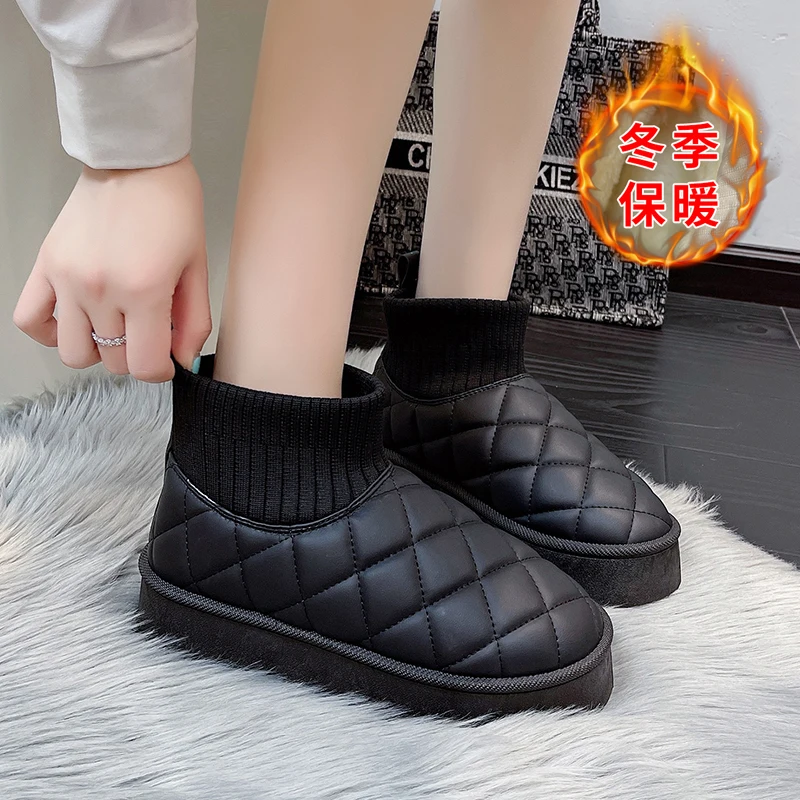 New Winter Fashion Short-Tube Slip-On Warm Bread Cotton Shoes Uggs Stivali Invernali Stivali Da Neve Velluto Da Donna Ispessimento Antiscivolo