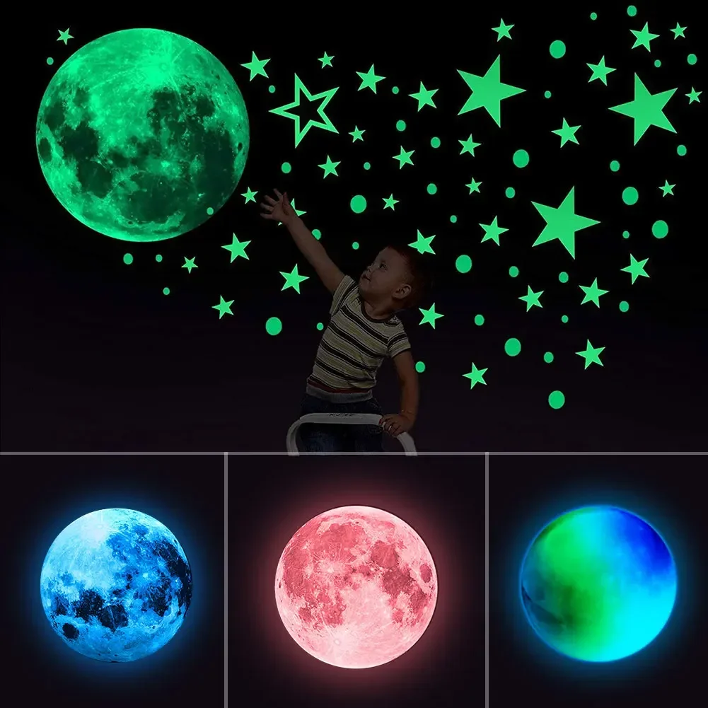 Luminous Wall Stickers 8/10/12/20cm Luminous Colorful Moon Wall Stickers Glow In The Dark Decal for Kids Baby Room Bedroom Christmas Home Decoration