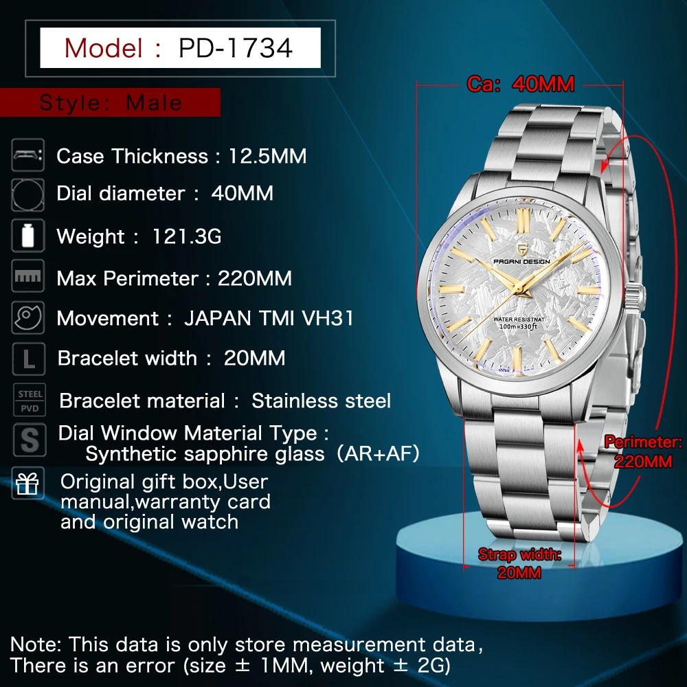 2022 New PAGANI DESIGN Men's Automatic Quartz Watch Top Brand VH31 Stainless Steel 100 Waterproof AR Sapphire Glass Reloj Hombre