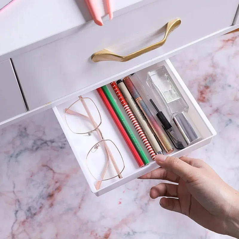 Hidden storage box, desk drawer, self-adhesive plastic desktop rack, simple...
