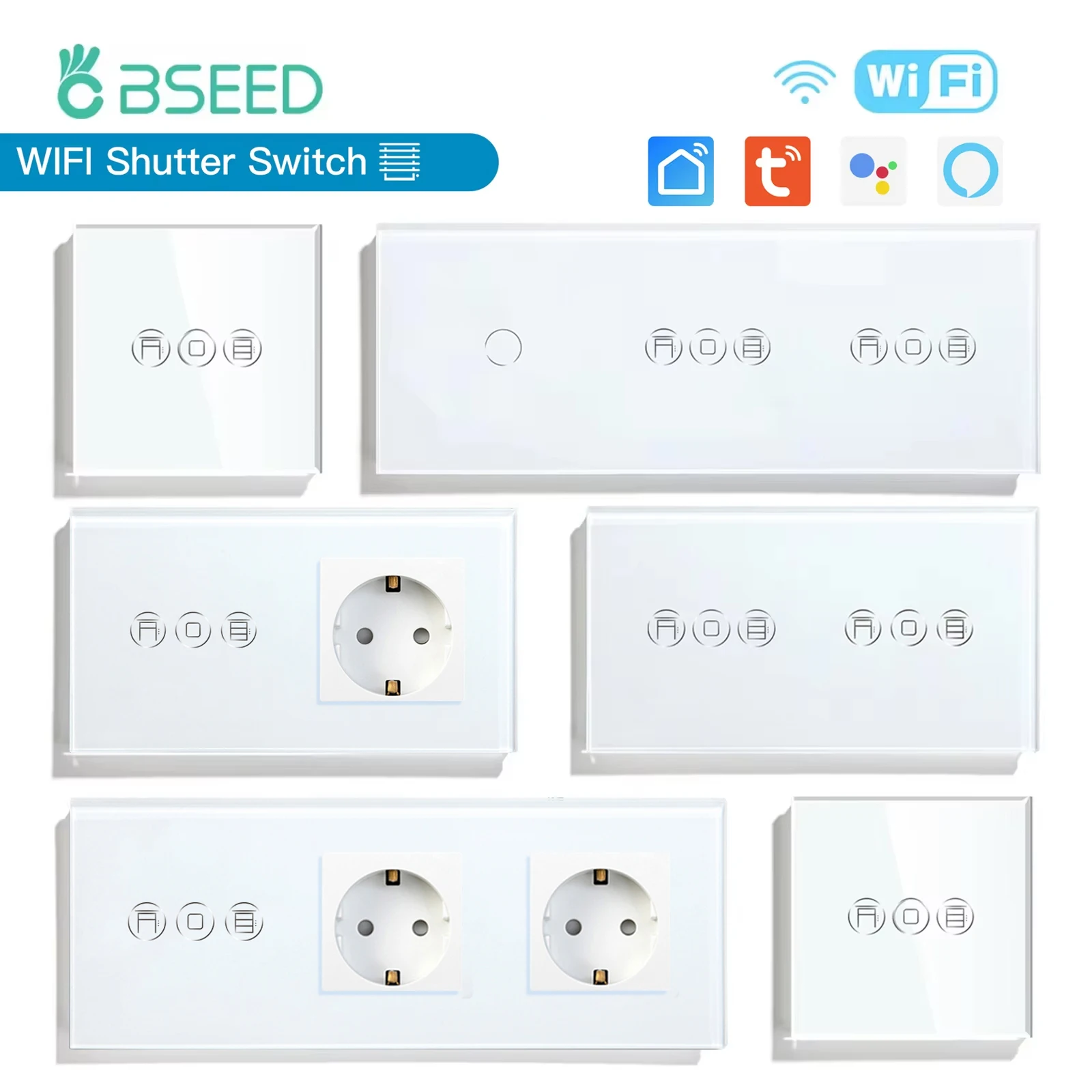 BSEED Wifi ลูกกลิ้งชัตเตอร์สวิทช์ 1/2/3 Gang พร้อมสวิทช์ตาบอด EU ซ็อกเก็ตพอร์ต USB C Tuya Smart Life App Control 1