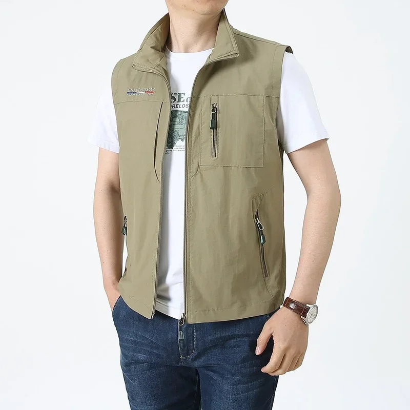 2024 Spring and Autumn New Leisure Vest Men's Outdoor Standing Collar Fishing Photography Advertising Vest