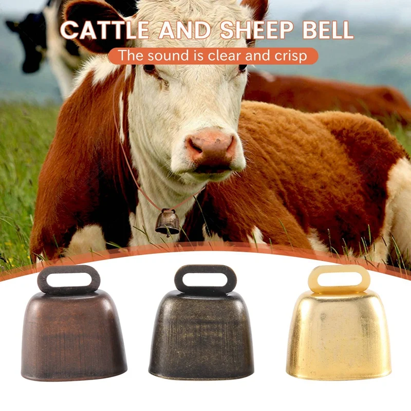 6 Pieces Cow Horse Sheep Grazing Small Brass Bells Cowbell Retro Bell For Grazing Copper(Green Bronze, Red Bronze, Gold)