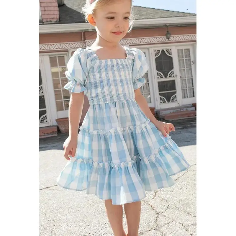 

Girls Dress Summer 2024 Floral Print Square Neck Puff Sleeve Ruffle Hem A-Line Casual Dresses for Girl Size 7-12Y Tulle Smocked