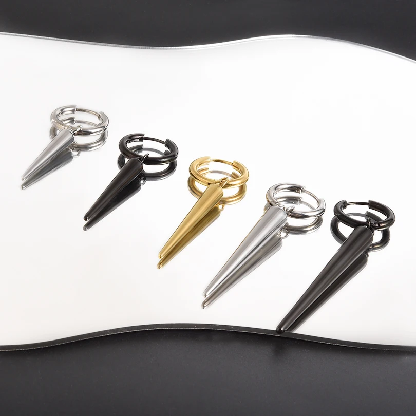 Nicht verblassende, unterschiedlich lange, spitze Kegel-Ohrhänger aus Edelstahl, runde Creolen für Damen und Herren, Schmuck, Ohrpiercing, Geschenk