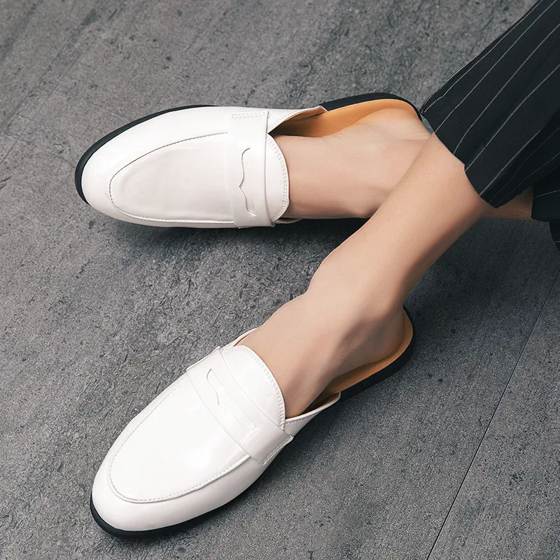 Summer Fashion Men Casual Shoes Slip-on Platform Half Loafers Men Luxury Brand Slippers Lightweight Leather Sandals Plus Size 46