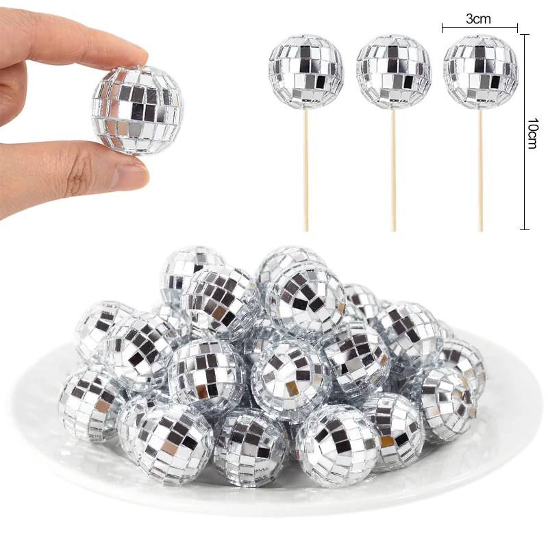 12/24 Stücke 3 cm Discokugel Cupcake Picks Spiegelkugel Kuchen Topper 70er Jahre Disco Party Dekoration Hochzeit Geburtstag Kuchen Dekor Zubehör – Detail 8