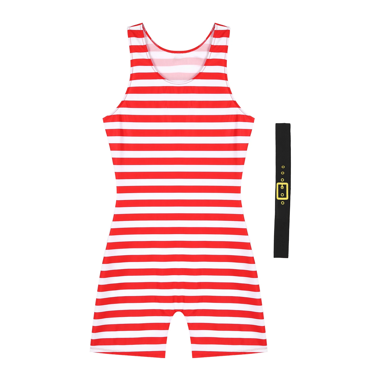 Swimwear Mens Christmas Cosplay Costume Role Play Outfit Color Block Stripe Sleeveless Jumpsuit Bodysuit One-piece Swimsuit