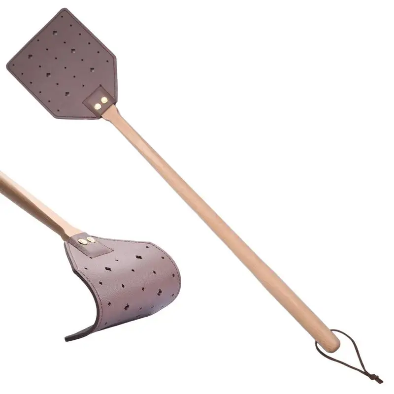 

Manual Fly Swatter Wooden Handle Household Easy Using BugPad Extended Leather Hanging Household Fly Swatter Mosquito Slap